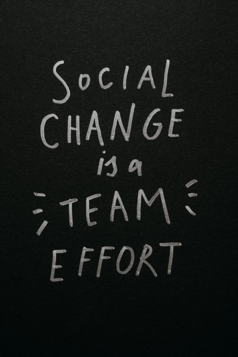 Inspirational quote 'Social Change is a Team Effort' on a black background, emphasizing collective action.